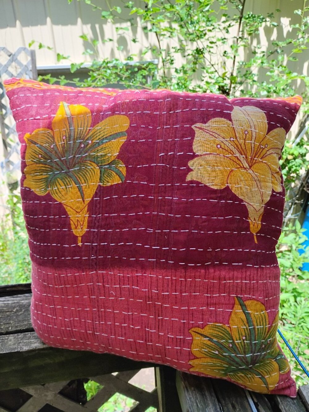 Kantha Pillow 16" Tropical Print Handmade Soft One of a Kind New KP14.